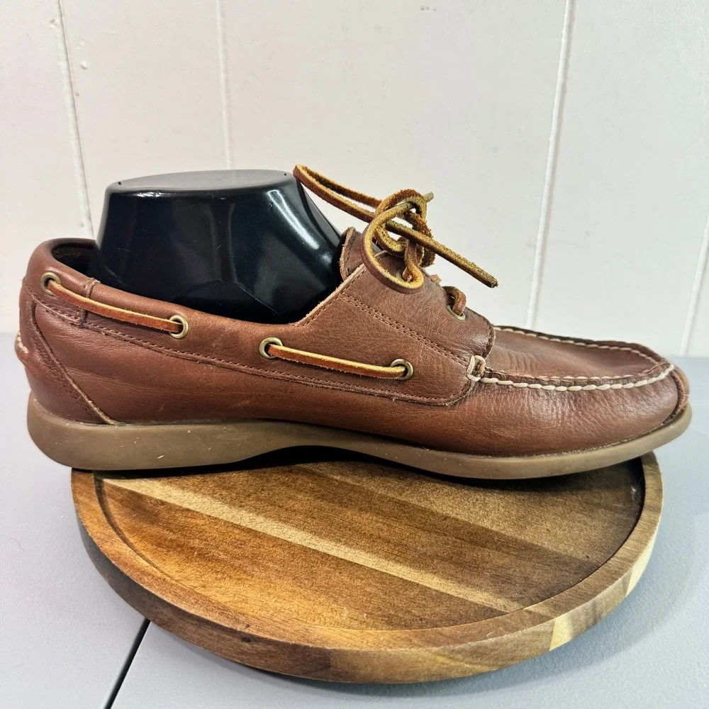 Rockport Mens Brown Leather Genuine Handsewn Boat Shoes Size 9 M Casual Travel